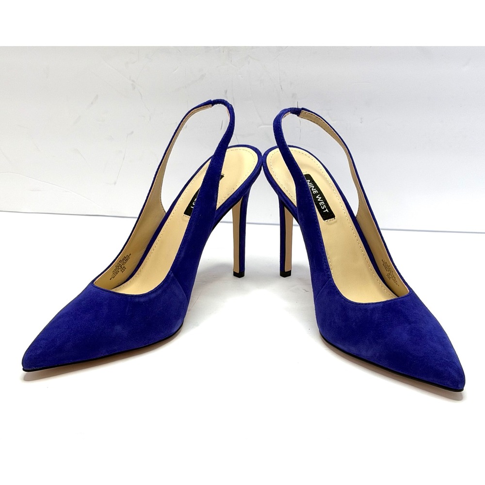 Nine West Women's Feather Slingback Stiletto Pumps Dark Blue 8.5M NWT and BOX - Picture 3 of 11